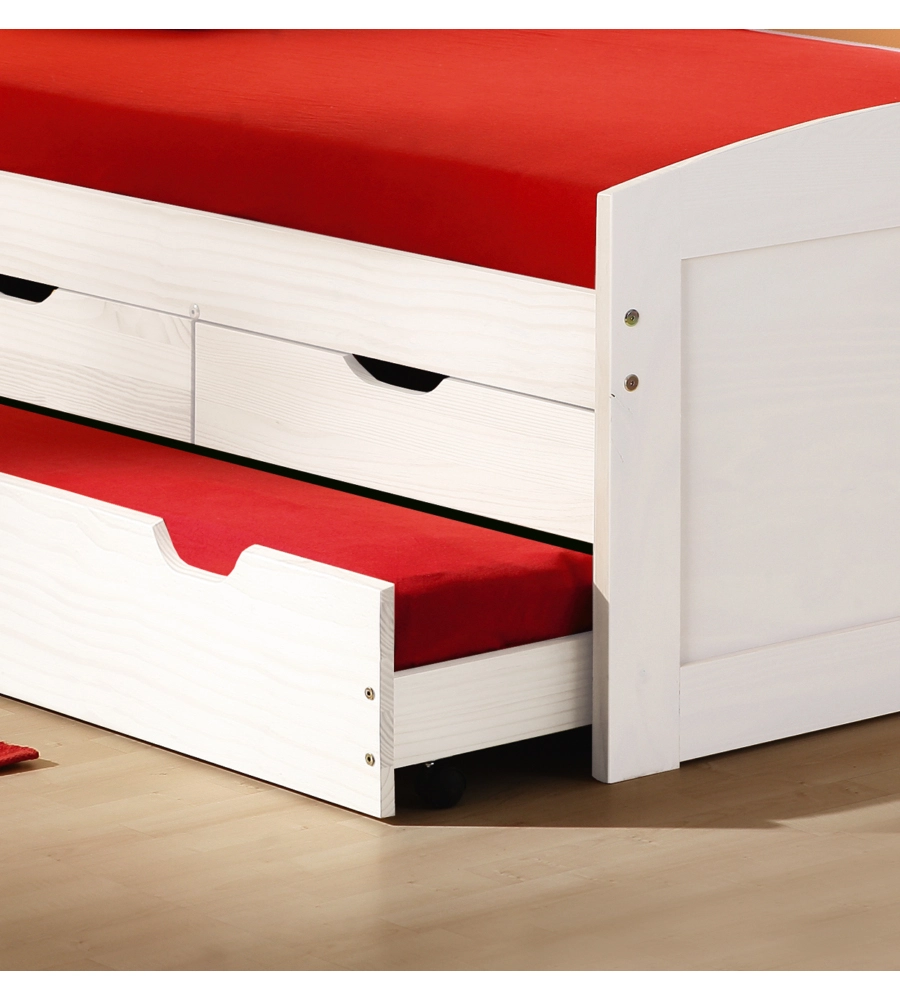 Letto singolo con cassetti e secondo letto a scomparsa "ulli" 98x205x63 cm